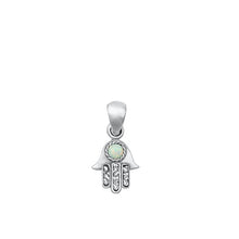 Load image into Gallery viewer, Sterling Silver Oxidized Hamsa White Lab Opal Pendant