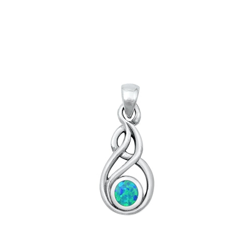 Sterling Silver Oxidized Celtic Style Blue Lab Opal Pendant