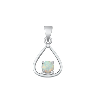 Sterling Silver Oxidized White Lab Opal Pendant-17.5mm