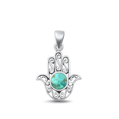Sterling Silver Oxidized Genuine Turquoise Hamsa Pendant Face Height-20.5mm