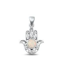 Load image into Gallery viewer, Sterling Silver Oxidized White Lab Opal Hamsa Pendant Face Height-20.5mm