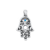 Sterling Silver Oxidized Hamsa and Star of David Blue Lab Opal Pendant
