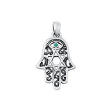 Sterling Silver Oxidized Hamsa and Star of David Genuine Turquoise Pendant