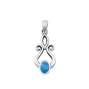 Sterling Silver Oxidized Blue Lab Opal Pendant-23.2mm