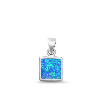 Sterling Silver Oxidized Blue Lab Opal Square Pendant Face Height-11mm