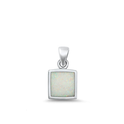 Sterling Silver Oxidized White Lab Opal Square Pendant Face Height-11mm
