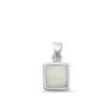 Sterling Silver Oxidized White Lab Opal Square Pendant Face Height-11mm