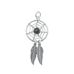 Sterling Silver Oxidized Onyx Dreamcatcher Stone Pendant-16 mm
