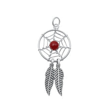 Load image into Gallery viewer, Sterling Silver Oxidized Red Agate Dreamcatcher Stone Pendant-16 mm