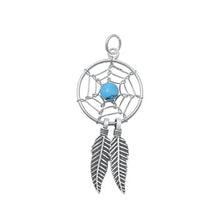 Load image into Gallery viewer, Sterling Silver Oxidized Turquoise Dreamcatcher Stone Pendant-16 mm