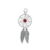 Sterling Silver Oxidized Red Agate Dreamcatcher Stone Pendant-14 mm