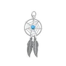 Load image into Gallery viewer, Sterling Silver Oxidized Turquoise Dreamcatcher Stone Pendant-14 mm