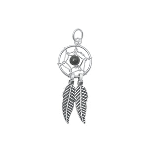 Sterling Silver Oxidized Onyx Dreamcatcher Stone Pendant-12 mm