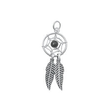 Load image into Gallery viewer, Sterling Silver Oxidized Onyx Dreamcatcher Stone Pendant-12 mm