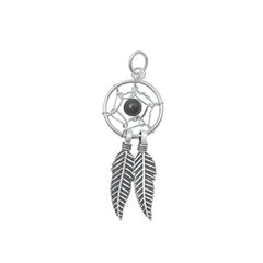 Sterling Silver Oxidized Onyx Dreamcatcher Stone Pendant-12 mm