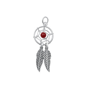 Sterling Silver Oxidized Red Agate Dreamcatcher Stone Pendant-12 mm