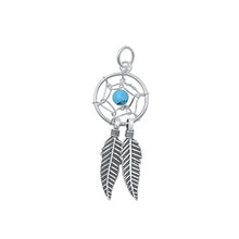 Load image into Gallery viewer, Sterling Silver Oxidized Turquoise Dreamcatcher Stone Pendant-12 mm