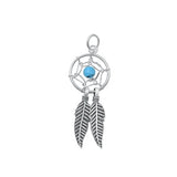 Sterling Silver Oxidized Turquoise Dreamcatcher Stone Pendant-12 mm