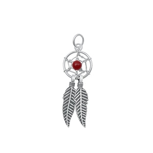 Sterling Silver Oxidized Red Agate Dreamcatcher Stone Pendant-10 mm