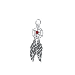 Sterling Silver Oxidized Red Agate Dreamcatcher Stone Pendant