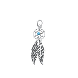 Sterling Silver Oxidized Turquoise Dreamcatcher Stone Pendant