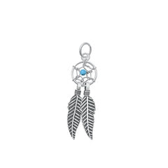 Sterling Silver Oxidized Turquoise Dreamcatcher Stone Pendant