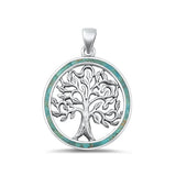 Sterling Silver Oxidized Tree Of Life Genuine Turquoise Pendant Face Height-27mm