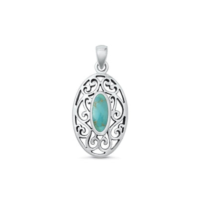 Sterling Silver Oxidized Genuine Turquoise Pendant-23.8mm