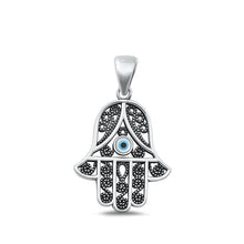 Load image into Gallery viewer, Sterling Silver Oxidized Hamsa Mother Of Pearl Pendant Face Height-22.7mm