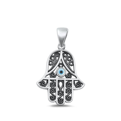 Sterling Silver Oxidized Hamsa Mother Of Pearl Pendant Face Height-22.7mm
