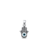 Sterling Silver Oxidized Evil Eye And Hamsa Mother Of Pearl Pendant Face Height-12.6mm