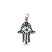 Load image into Gallery viewer, Sterling Silver Oxidized Evil Eye And Hamsa Mother Of Pearl Pendant Face Height-22mm