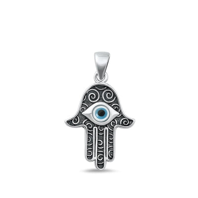 Sterling Silver Oxidized Evil Eye And Hamsa Mother Of Pearl Pendant Face Height-22mm