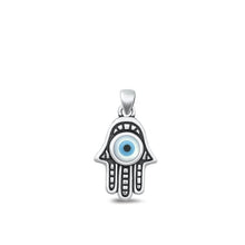Load image into Gallery viewer, Sterling Silver Oxidized Mother Of Pearl Evil Eye And Hamsa Pendant Face Height-16mm