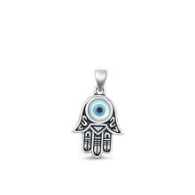 Load image into Gallery viewer, Sterling Silver Oxidized Hamsa And Evil Eye Mother Of Pearl Pendant Face Height-16.9mm