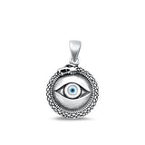 Sterling Silver Oxidized Mother Of Pearl Evil Eye And Snake Pendant Face Height-19mm