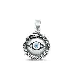 Sterling Silver Oxidized Mother Of Pearl Evil Eye And Snake Pendant Face Height-19mm