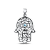 Sterling Silver Oxidized Mother of Pearl Hamsa & Evil Eye Pendant Face Height-29.2mm