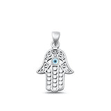 Sterling Silver Oxidized Genuine Turquoise Hamsa And Evil Eye Stone Pendant Face Height-21mm