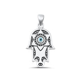 Sterling Silver Oxidized Mother Of Pearl Hamsa And Evil Eye Pendant Face Height-24.6mm