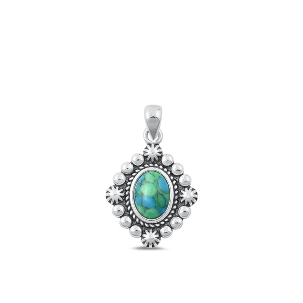 Sterling Silver Oxidized Genuine Turquoise Stone Pendant Face Height-17.8mm