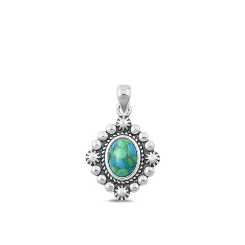 Sterling Silver Oxidized Genuine Turquoise Stone Pendant Face Height-17.8mm