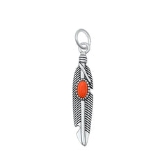 Sterling Silver Oxidized Carnelian Feather Pendant