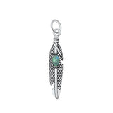 Sterling Silver Oxidized Feather Genuine Turquoise Pendant