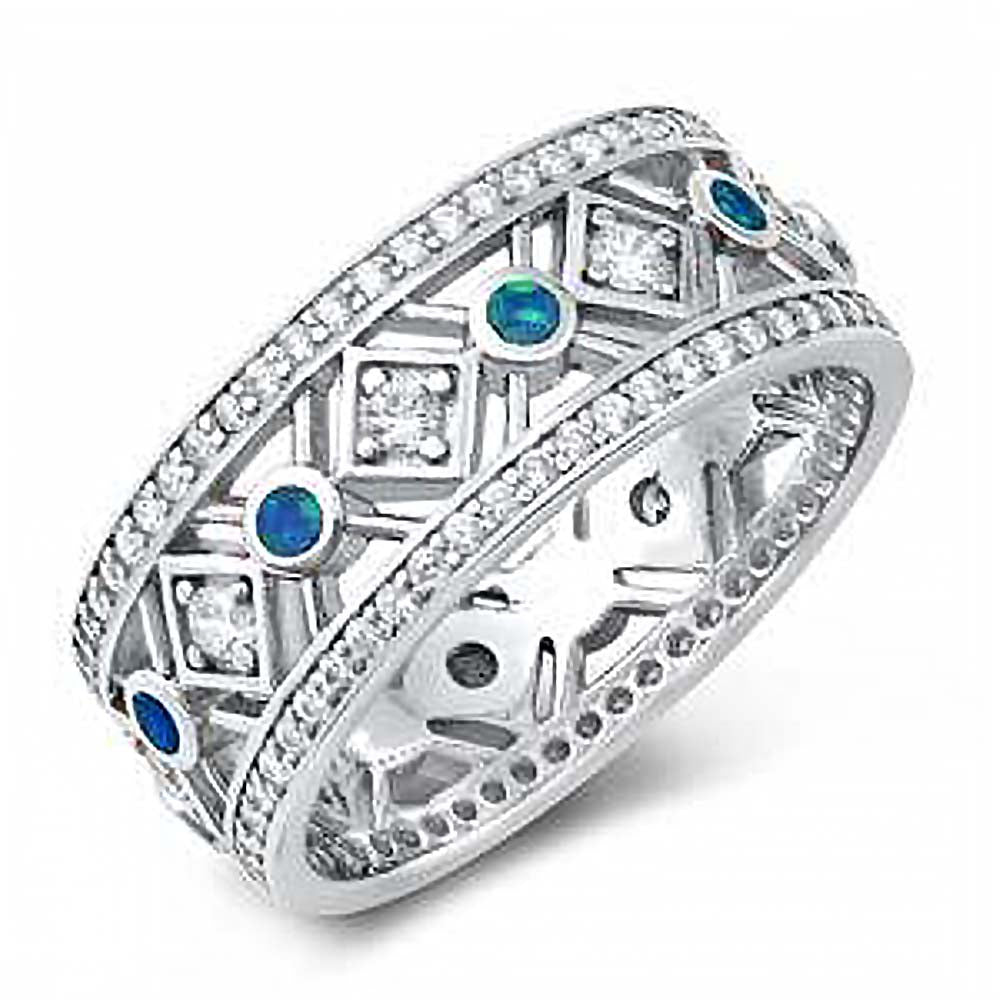 Sterling Silver Blue Opal And White CZ Opal Ring