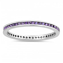 Load image into Gallery viewer, Sterling Silver Eternity Round Amethyst Color Cubic Zirconia Ring
