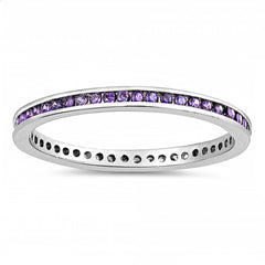 Sterling Silver Eternity Round Amethyst Color Cubic Zirconia Ring