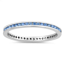 Load image into Gallery viewer, Sterling Silver Round Blue Topaz CZ Eternity Ring