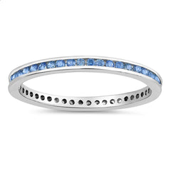 Sterling Silver Round Blue Topaz CZ Eternity Ring