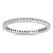 Load image into Gallery viewer, Sterling Silver Classy Eternity Band Ring with Clear Swarovski Simulated Crystals on Channel Setting with Rhodium FinishAnd Band Width 2MM